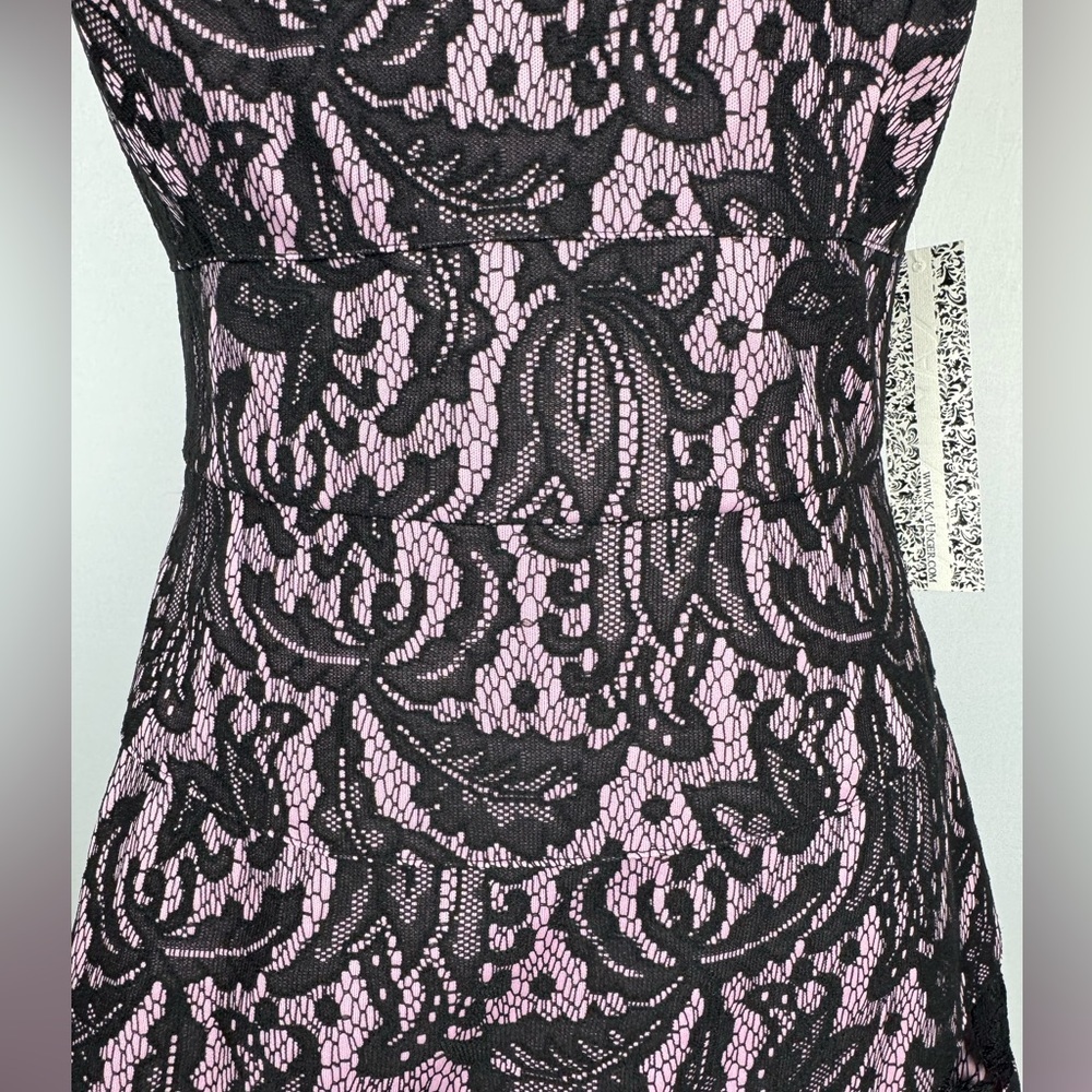 NWT Kay Unger Cocktail Dress Fit & Flare Sleeveless Pink Black Lace Size 6 Party - Picture 3 of 12